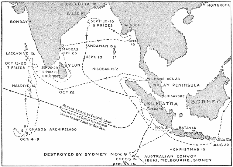 Emden's 1914 cruise map