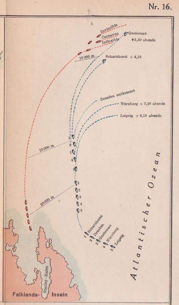 Map of the battle of the Falklands, 1914