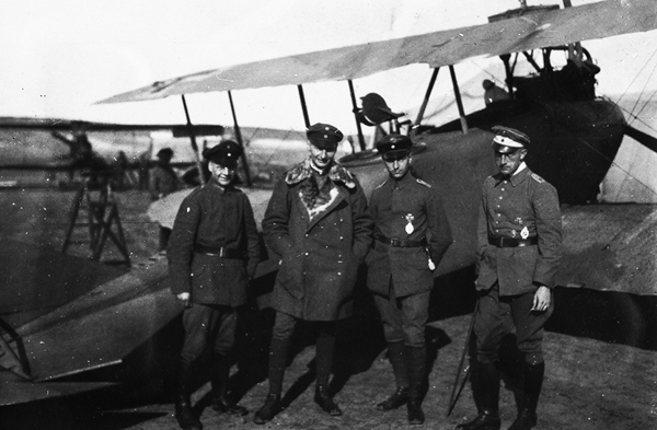 DFW C.V and four officers posing, Ukraine spring 1918