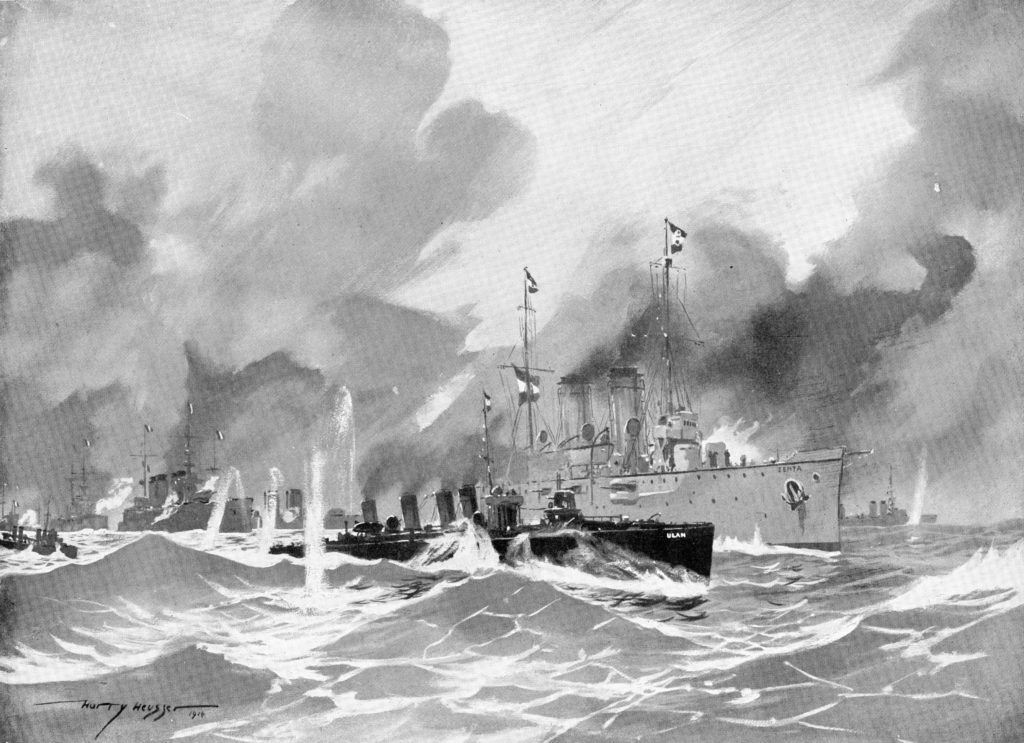 Depiction of the battle of Antivari by Harry Heusser in 1914