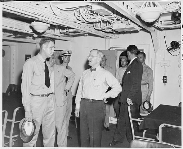 President Truman onboard USS Augusta attending Portdam conference 1945
