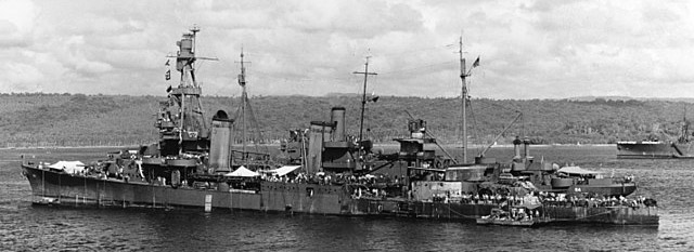 USS Pensacola alongside USS Vestal after the battle of Tassafaronga, 17 December 1942