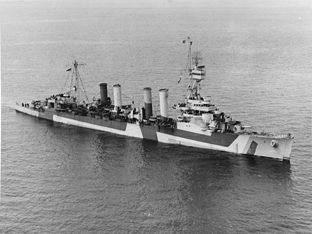 USS Detroit off port Angeles, Washigton state, April, 14, 1944.
