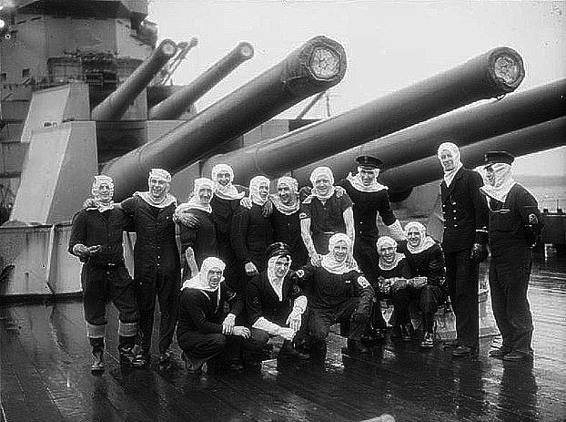 Gunners of Duke of York posing proudly after their duel with the Scharnhorst