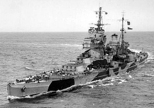 HMS Howe underway at sea, circa 1943