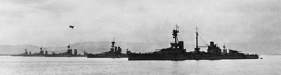 HMS Agincourt and battleships of the 2nd squadron, Grand Fleet at Scapa Flow in 1918