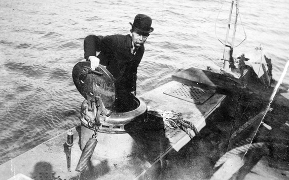 John P Holland emerging from his first submarine