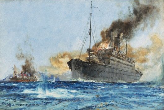 Carmania sinking Cap Trafalgar off Trinidad, September 14, 1914