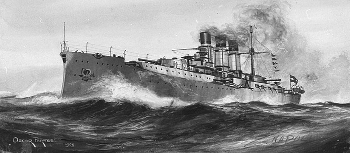 Italian Battleship Napoli drawing circa 1909