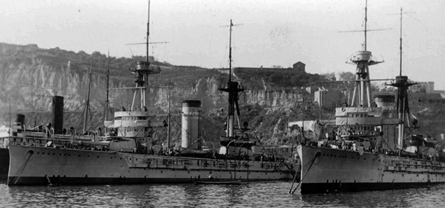 Two Spanish battleships in Ferrol, probably Alfonso XIII and Jaime I