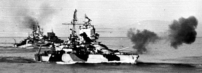 Mississippi shelling Luzon in 8 January 1945 together with West Virginia and HMAS Shropshire.