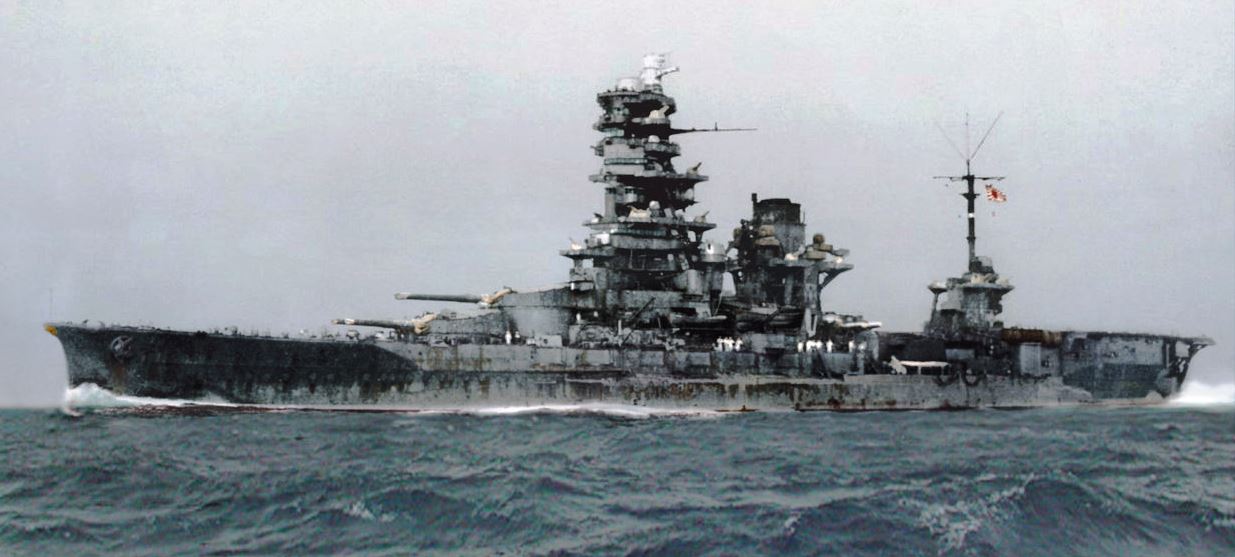 Hyuga underway in 1943 - colorized