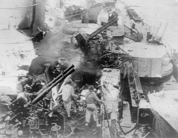 Heavy damage on the Cesare after the battle