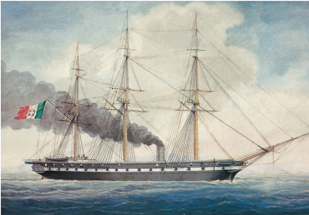 Italian Wooden screw frigate Duca di Genova in 1866