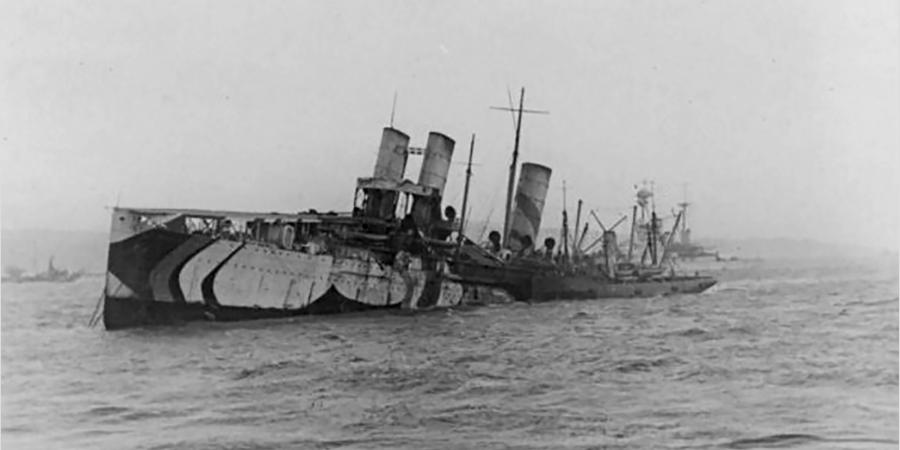 HMS Campania slowly sinking in the Firth of Forth on the early morning of 5 November