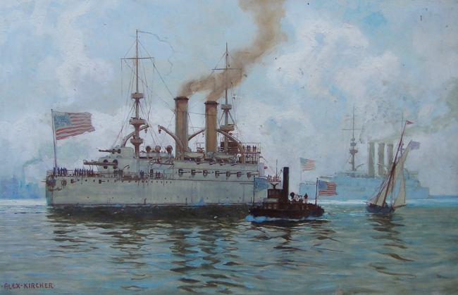 A painting of USS Kentucky at Newport News