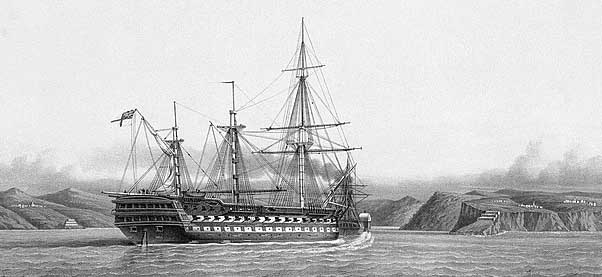 HMS Albion through the Bosphorus, by Le Breton, 1854