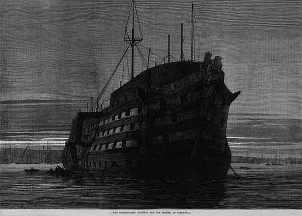 HMS Dreadnought as an hospital ship off Greenwich