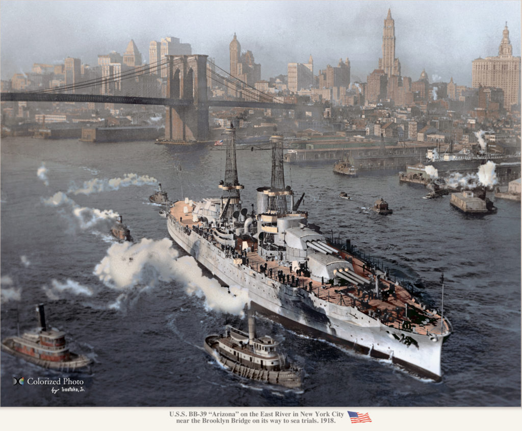 USS Arizona in New York, colorized by irotoko Jr