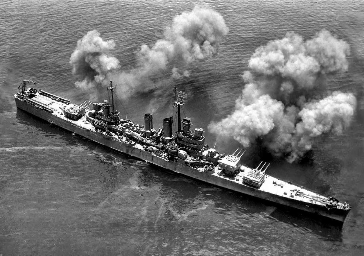 USS Wichita all guns blazing at Okinawa