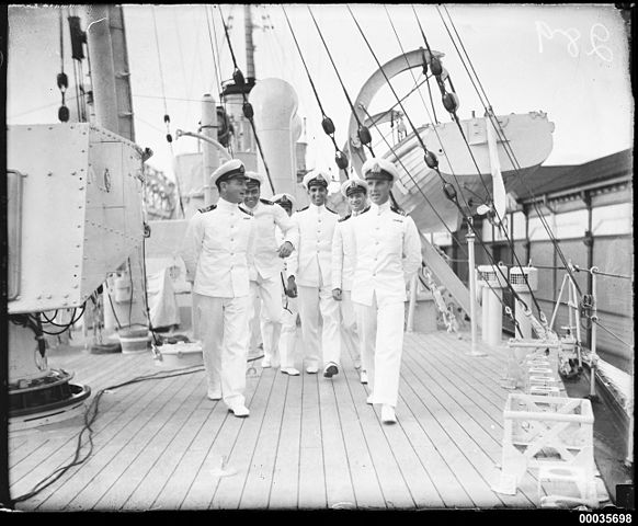 Royal Indian Navy officers on deck of HMIS HINDUSTAN, Sydney 1934