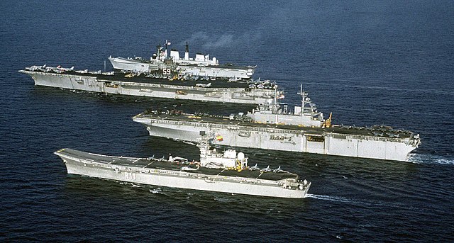 SNS Principe de Asturias, USS Wasp, Forrestal and HMS Invincible during Operation Invincible in 1991