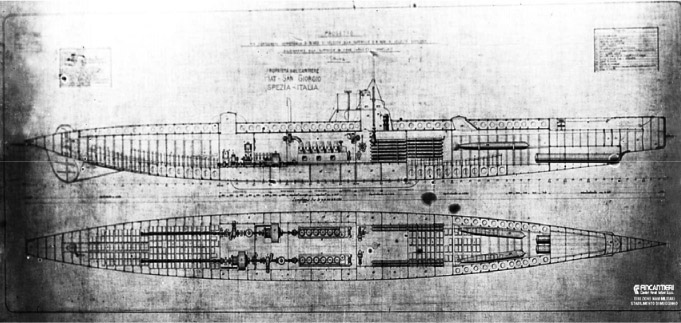 Plan of the Medusa in 1911, showing the location of the Diesels