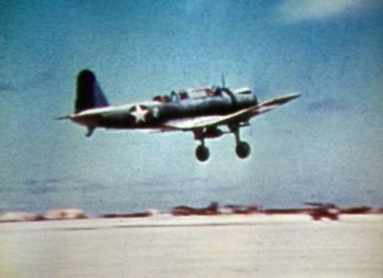 SB2U taking off from Midway in June 1942