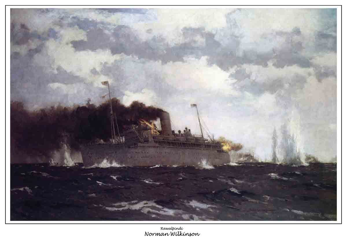 The sinking of Rawalpindi, famous painting by Norman Wilkinson