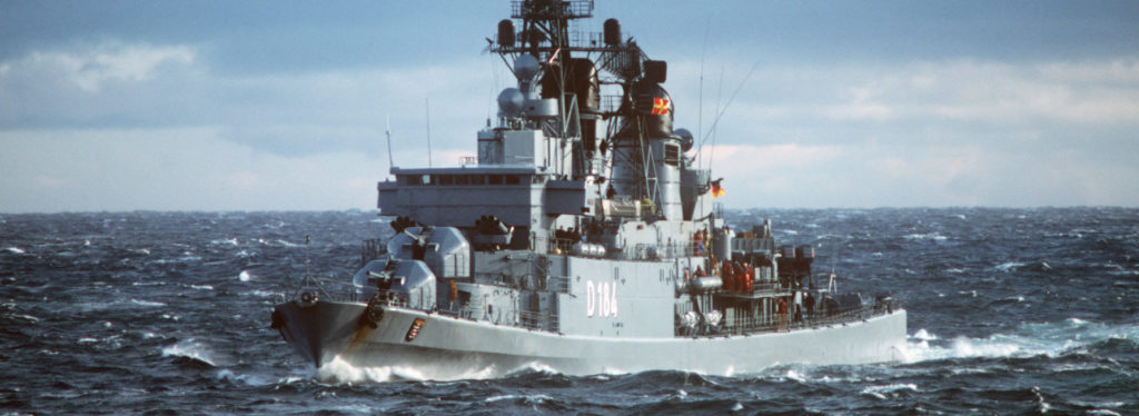 bow view of the West German Hamburg Class Destroyer FGS Hessen