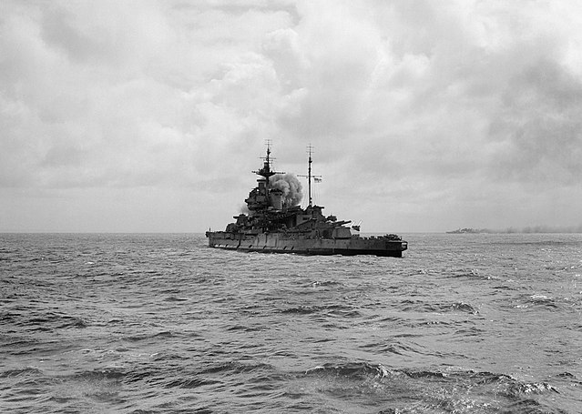 Warspite off the coast of Normandy, 6 June 1944
