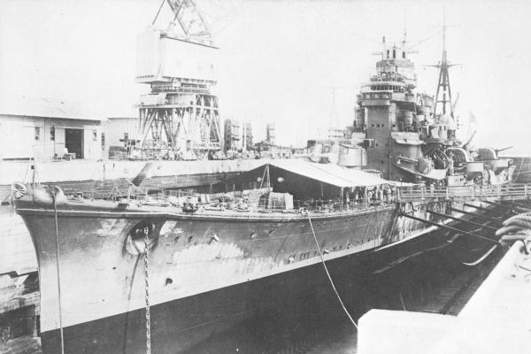 IJN Ashigara drydocked in Singapore, 1942