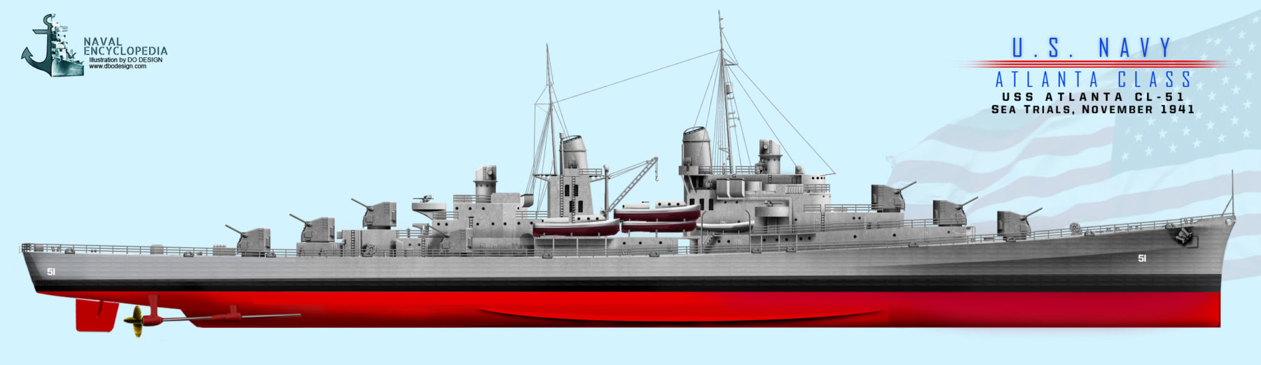 1/1200 WWII USN Light Cruiser USS Atlanta CL-51 3D Printed Dark Blue 