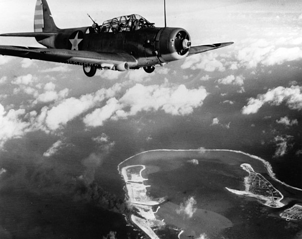 TBDs of VT-6 over Wake Island, 1942