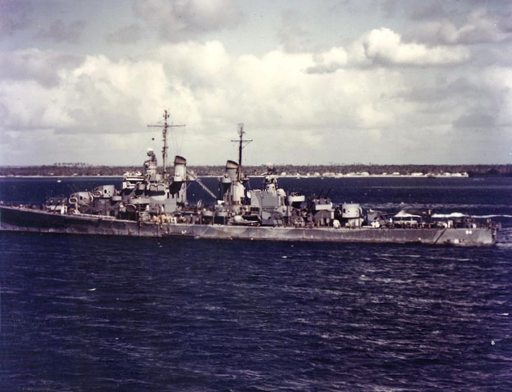 Colorized photo of USS San Juan in Tonga in August 1942