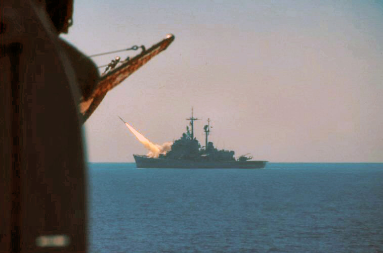 Andrea Doria firing her terrier missile