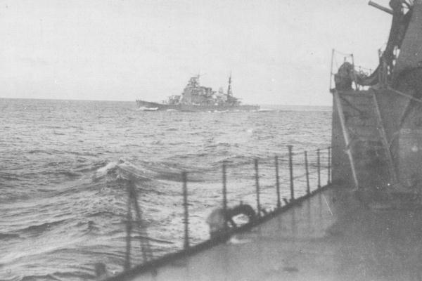 Takao seen from her sister ship, en route to the Solomons islands, 1942