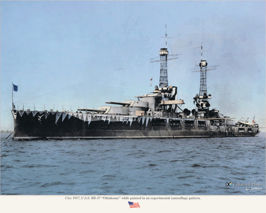 USS Oklahoma as experimentally painted with a disruptive pattern in 1917