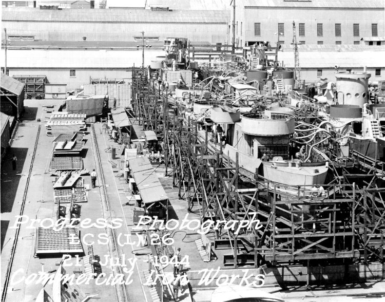 Construction of LCS(L)-26 at Iron Works yard in 1944