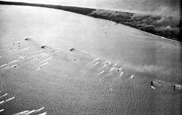 Landing crafts approaching eniwetok beaches