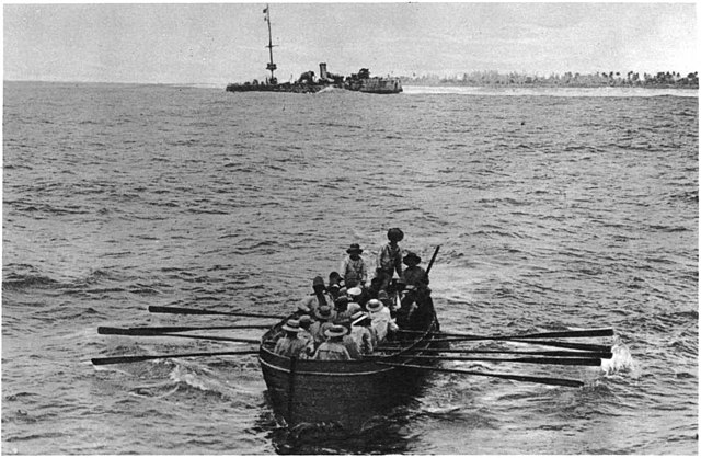 Survivors of SMS Emden under guard on a boat, to become POW in Australia and Malta