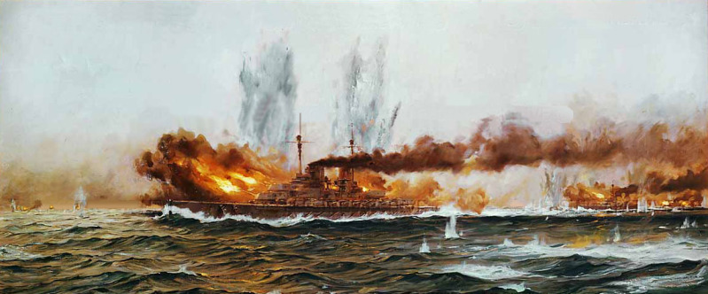 Painting of the Lützow and Derfflinger at Jutland, May, 31, 1916