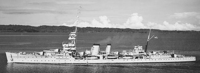 HMS Despatch underway off the Panama canal zone on 31 October 1939