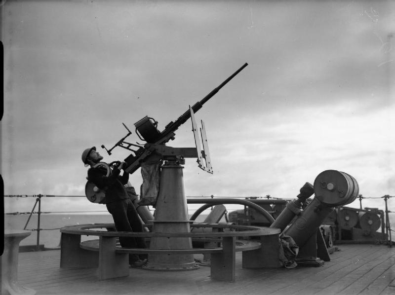 A 20 mm Oerlikon gun on board HMS Hermione