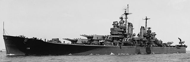 USS Chicago off the Philadelphia Naval Shipyard, 7 May 1945
