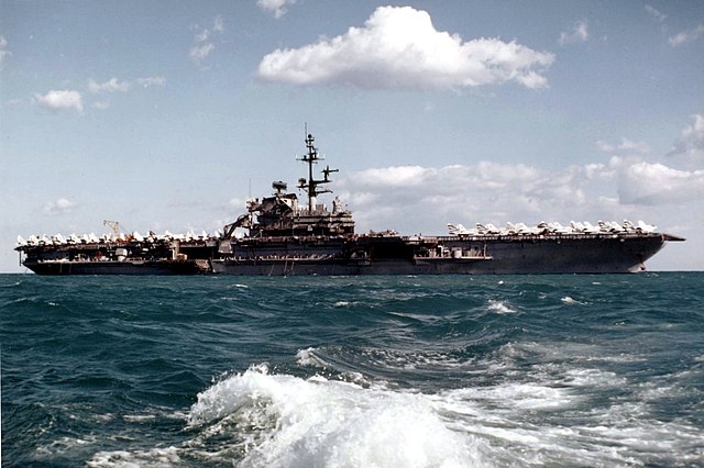 USS Franklin D. Roosevelt at anchor in 1976